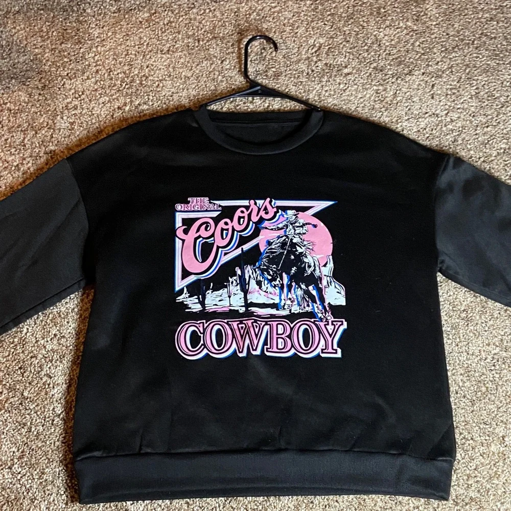 🌵 Rare Coors Cowboy Retro Graphic Sweatshirt - Pink & Blue Western - Picture 4 of 4